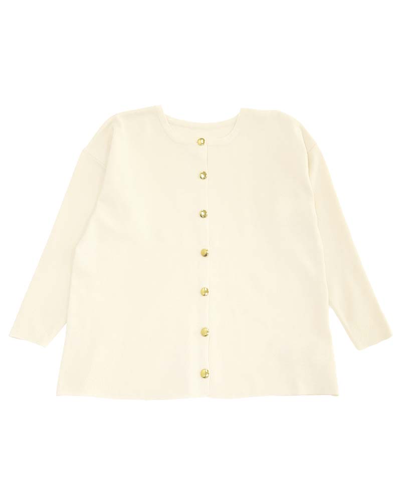 金釦アクセントスポンディッシュニットクルーネックカーディガン