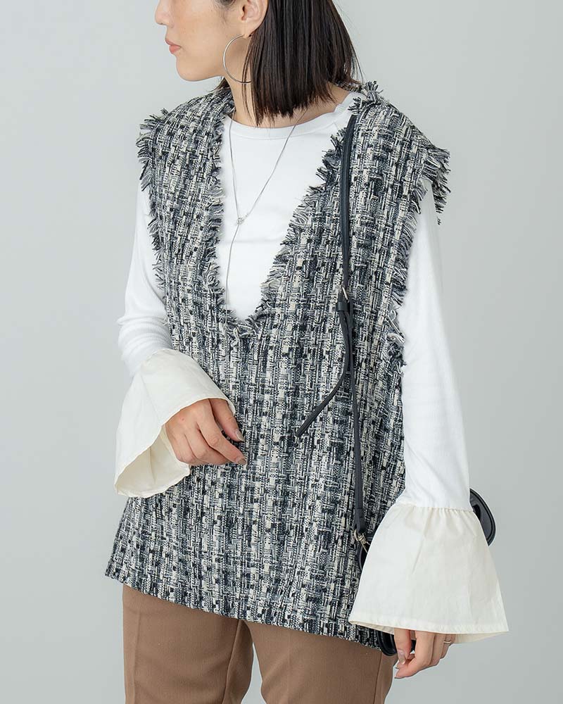 フリンジツイードVネックベスト | TOPS | 元町ゼラール公式通販
