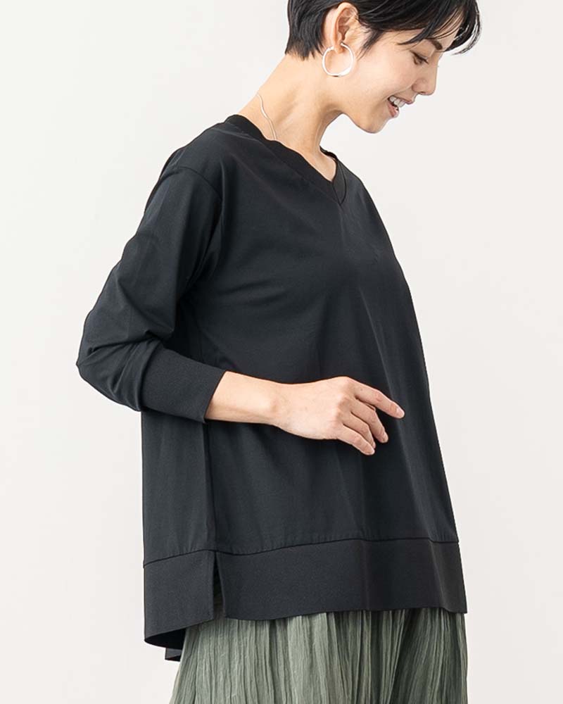 ギザコットン混Vネックリブチュニック