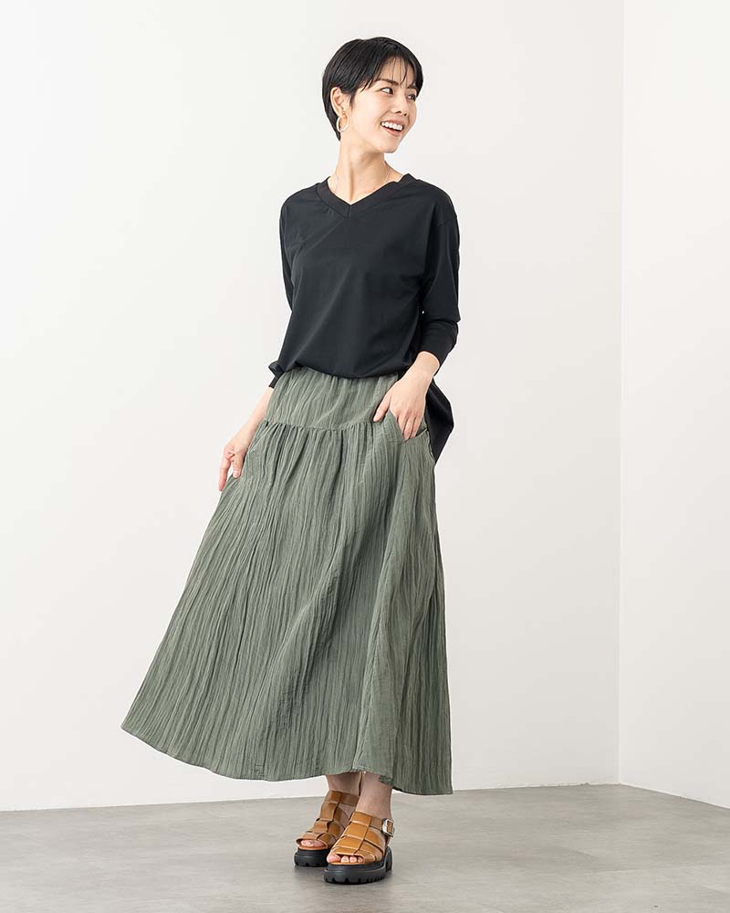 ギザコットン混Vネックリブチュニック