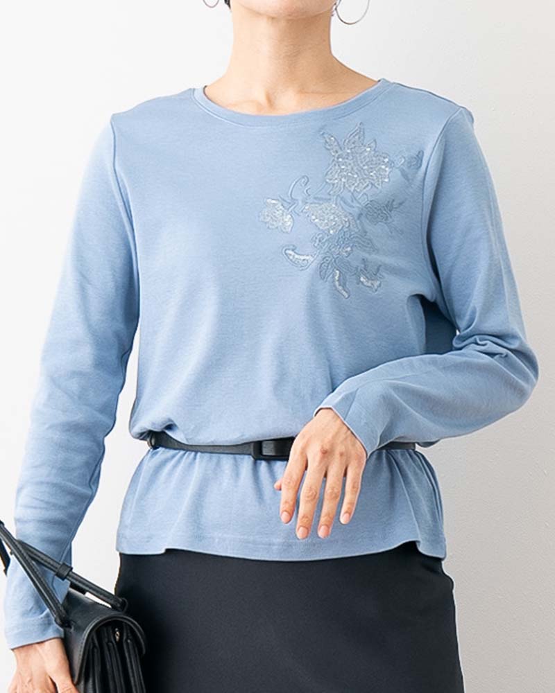 エレガンス刺繍ロングスリーブカットソー