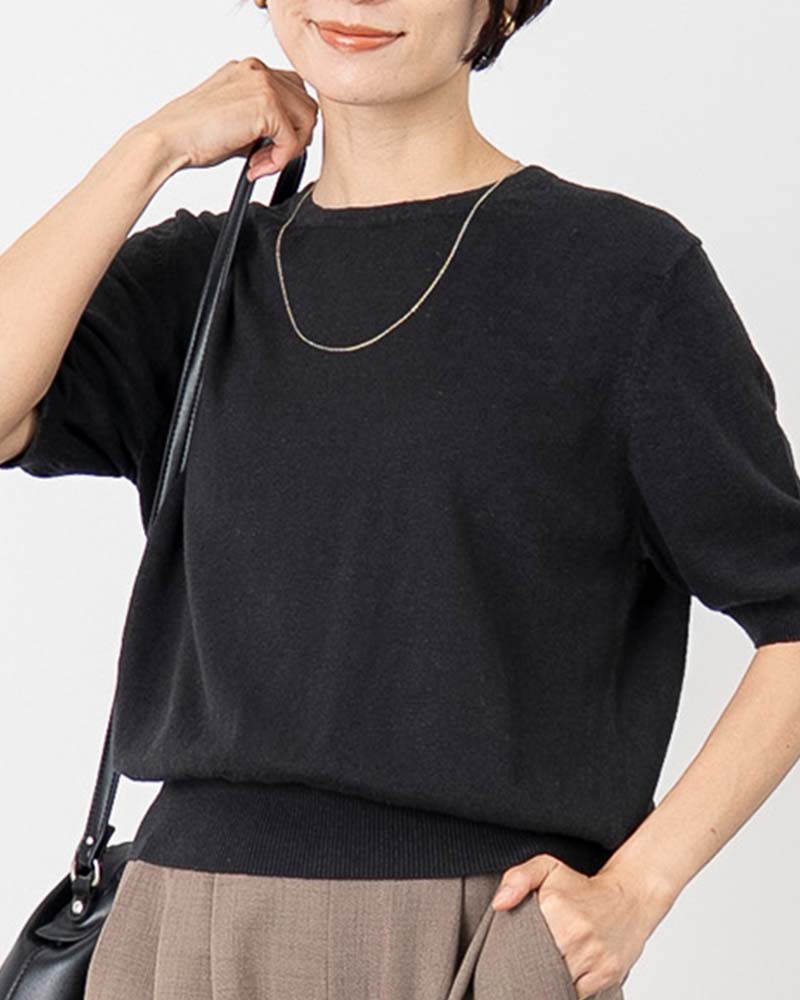 リネンコットンシルクラウンドネックプルオーバー