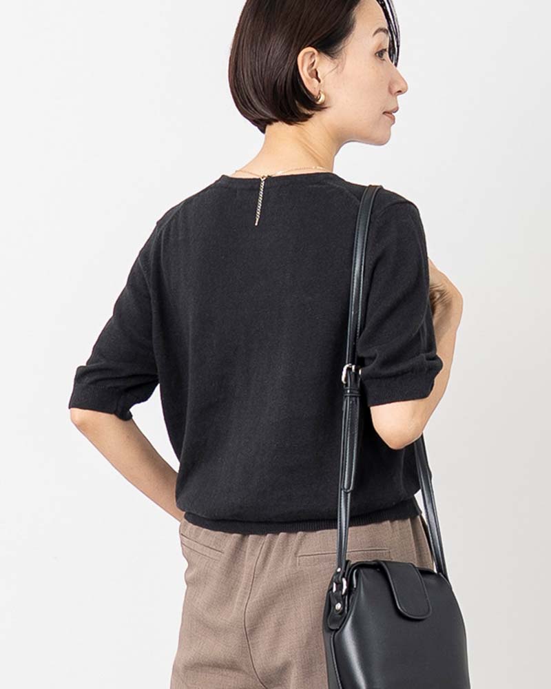 リネンコットンシルクラウンドネックプルオーバー