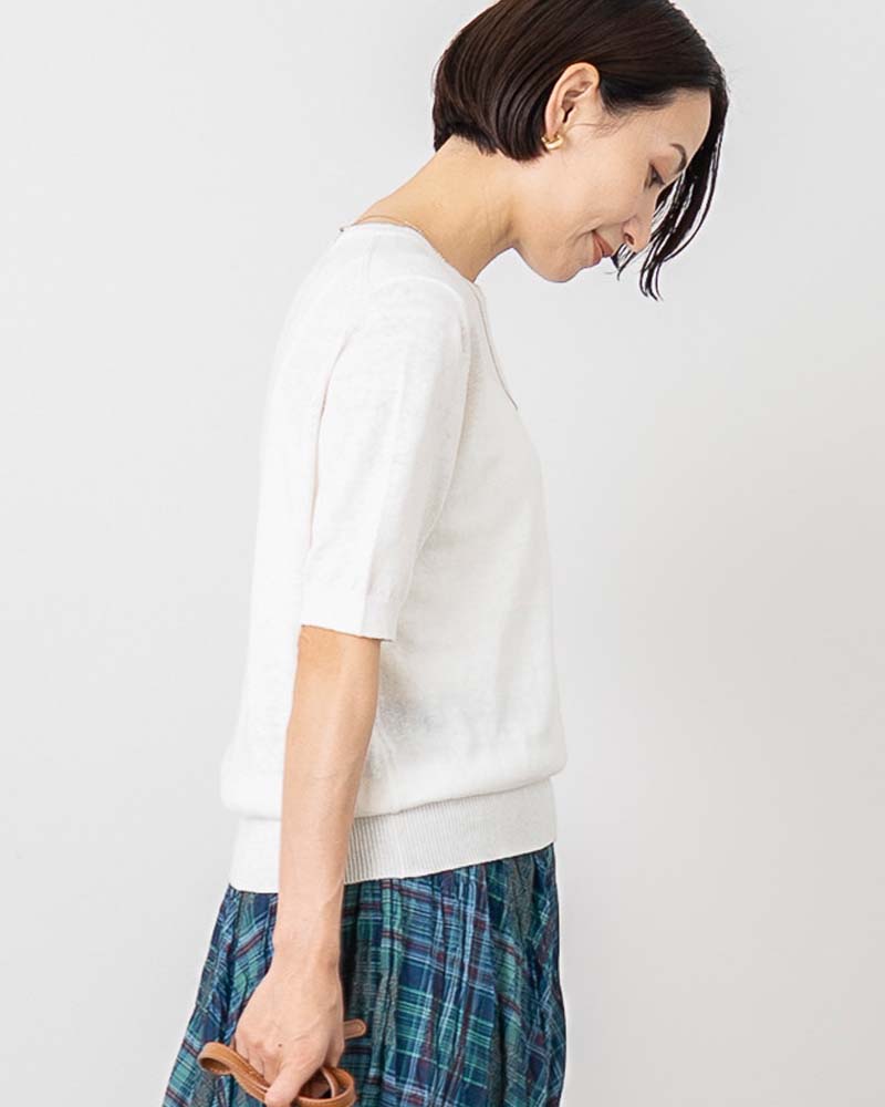 リネンコットンシルクラウンドネックプルオーバー