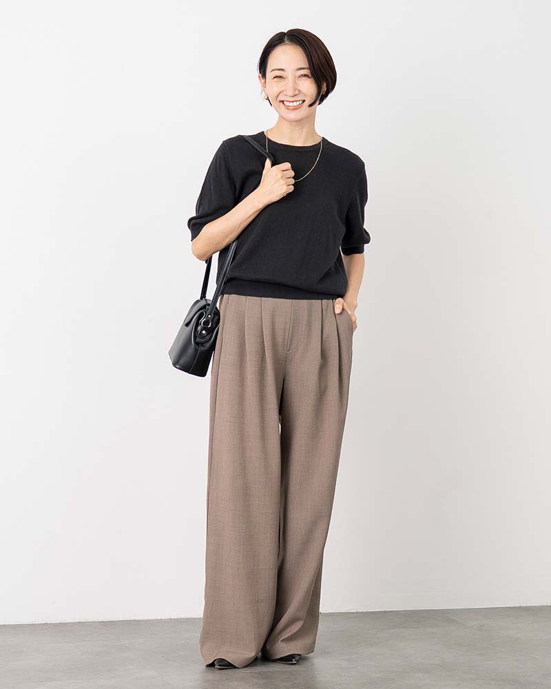 リネンコットンシルクラウンドネックプルオーバー