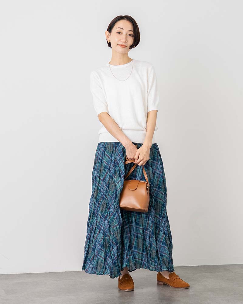 リネンコットンシルクラウンドネックプルオーバー