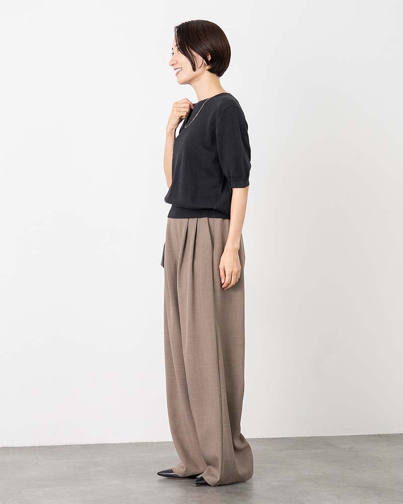 リネンコットンシルクラウンドネックプルオーバー