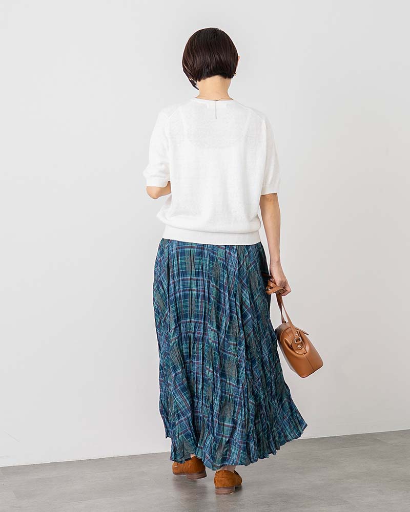 リネンコットンシルクラウンドネックプルオーバー