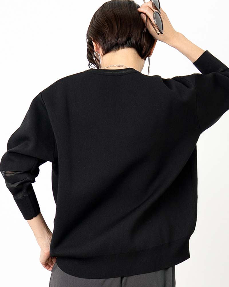 袖シアー切り替えミラノリブプルオーバー