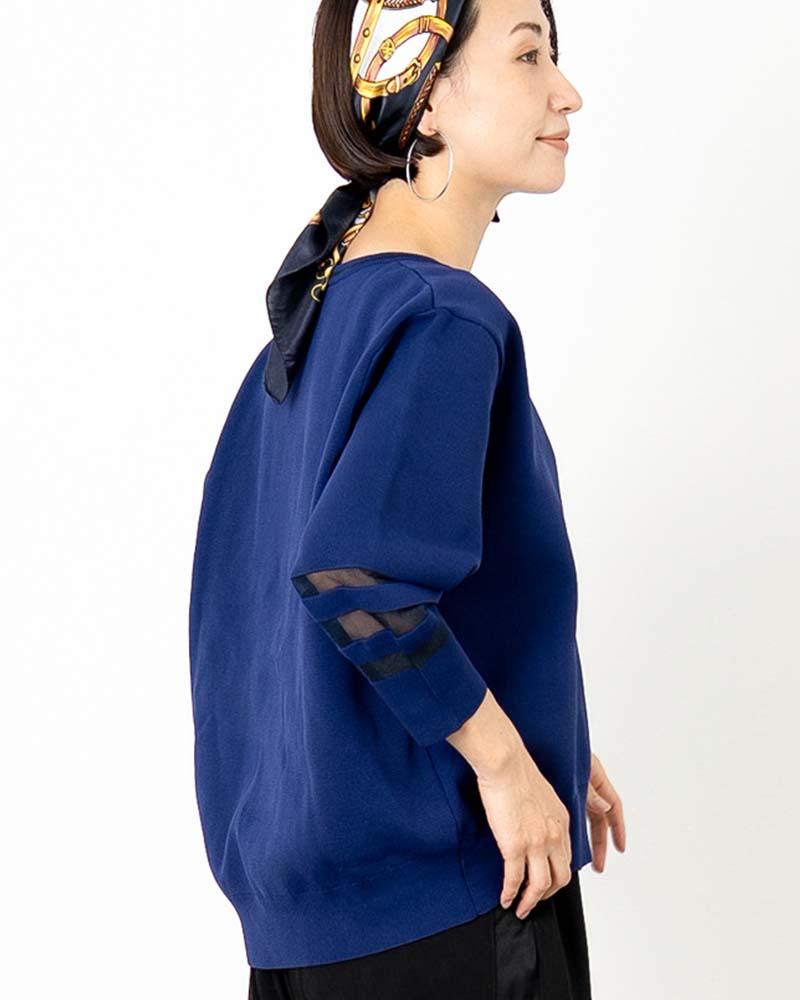 袖シアー切り替えミラノリブプルオーバー