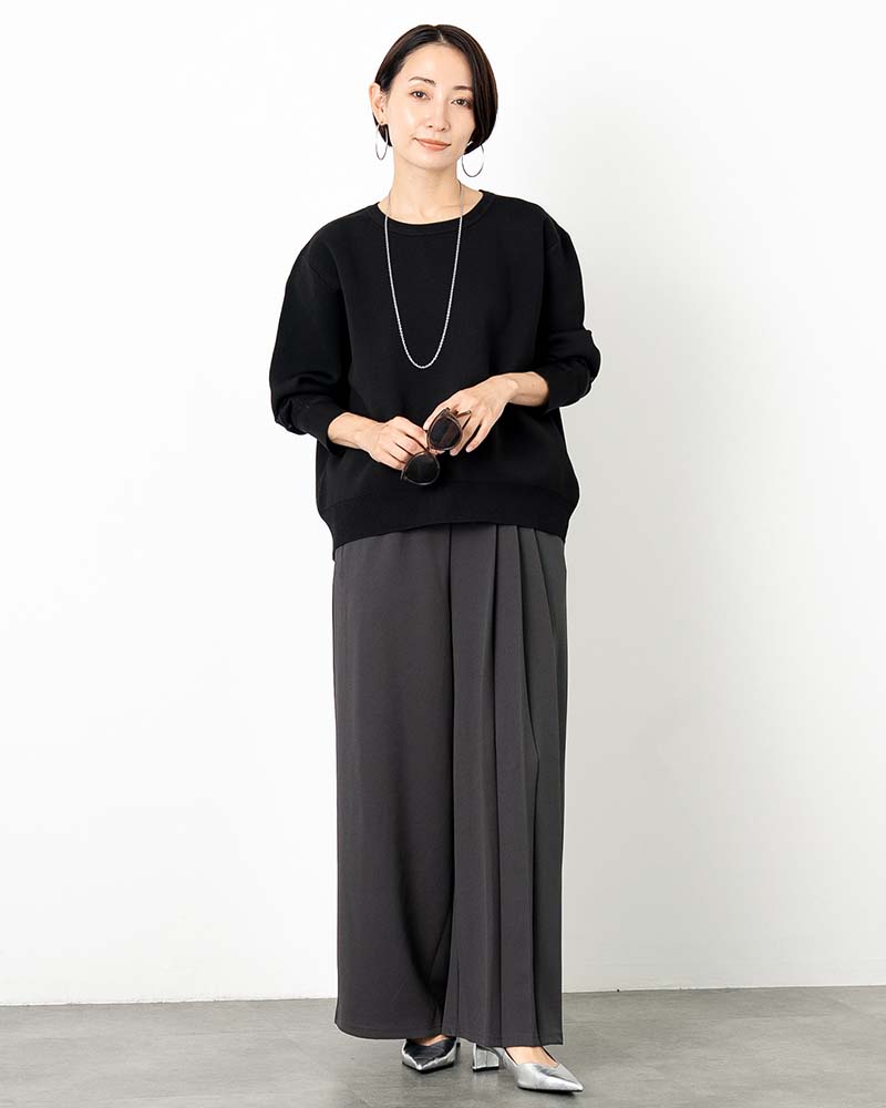 袖シアー切り替えミラノリブプルオーバー