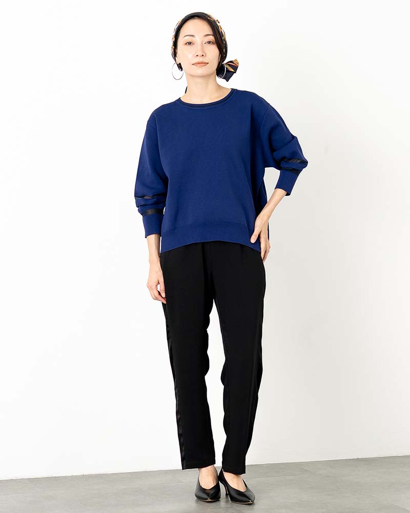 袖シアー切り替えミラノリブプルオーバー