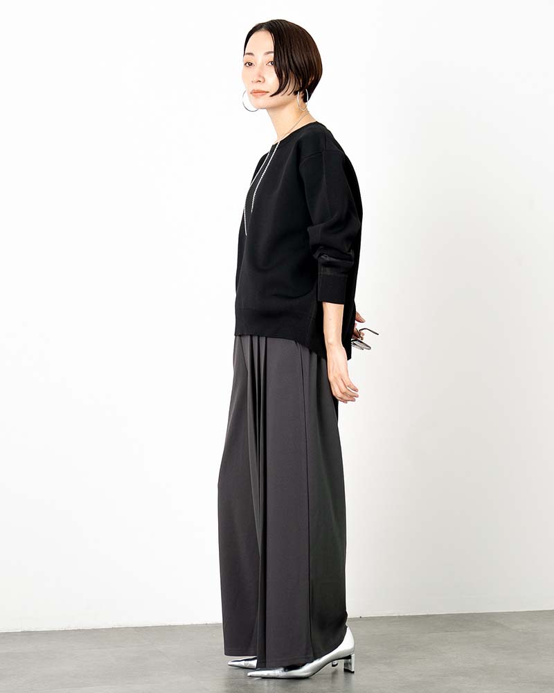 袖シアー切り替えミラノリブプルオーバー