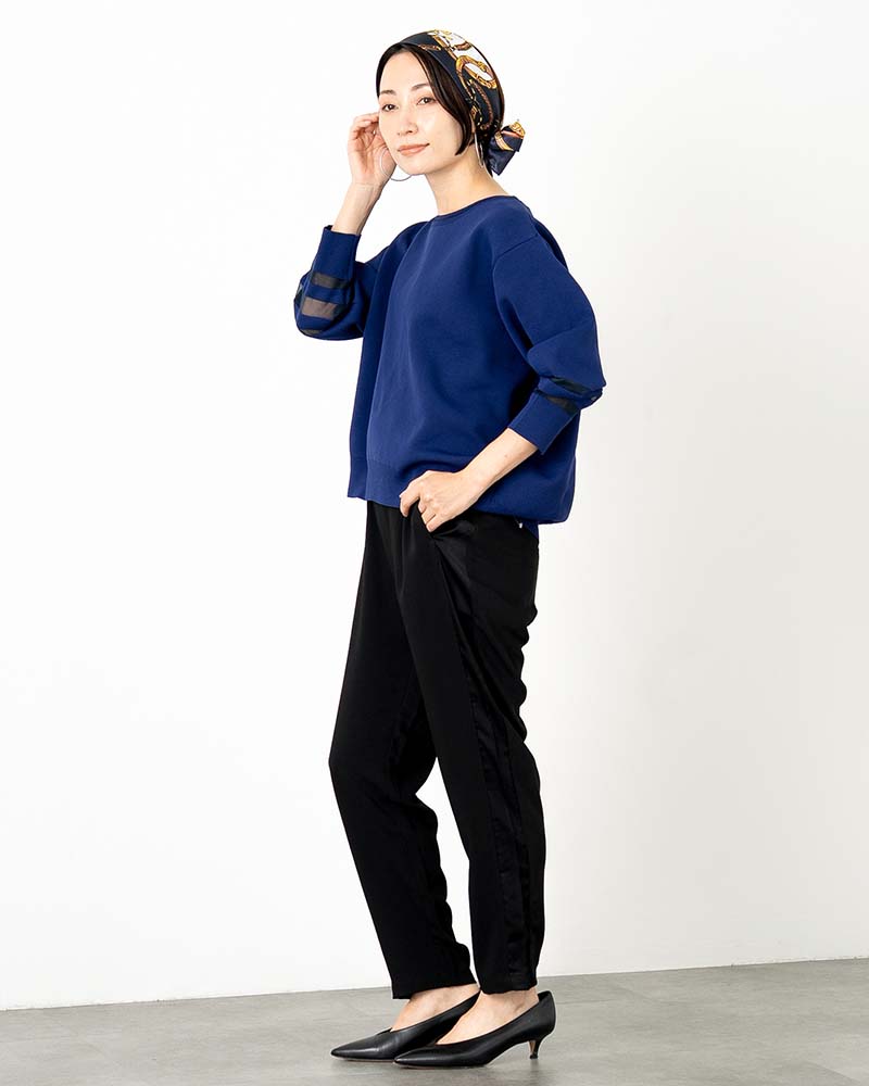 袖シアー切り替えミラノリブプルオーバー