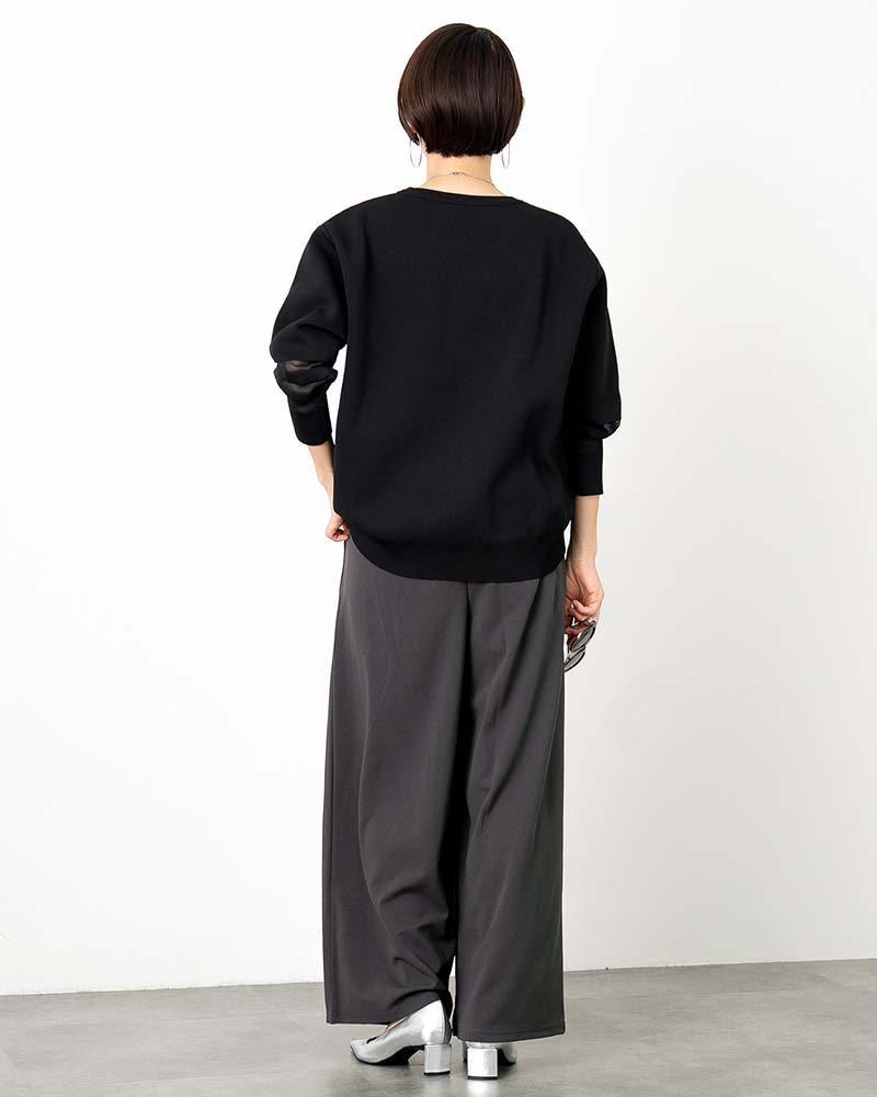 袖シアー切り替えミラノリブプルオーバー