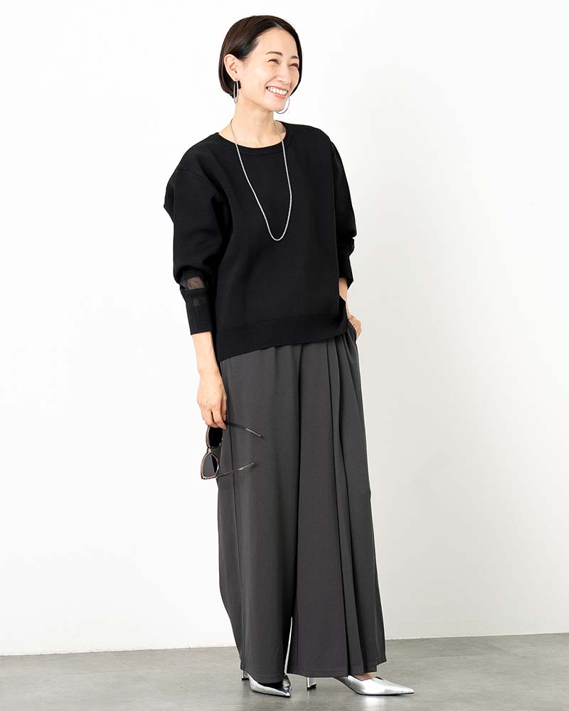 袖シアー切り替えミラノリブプルオーバー