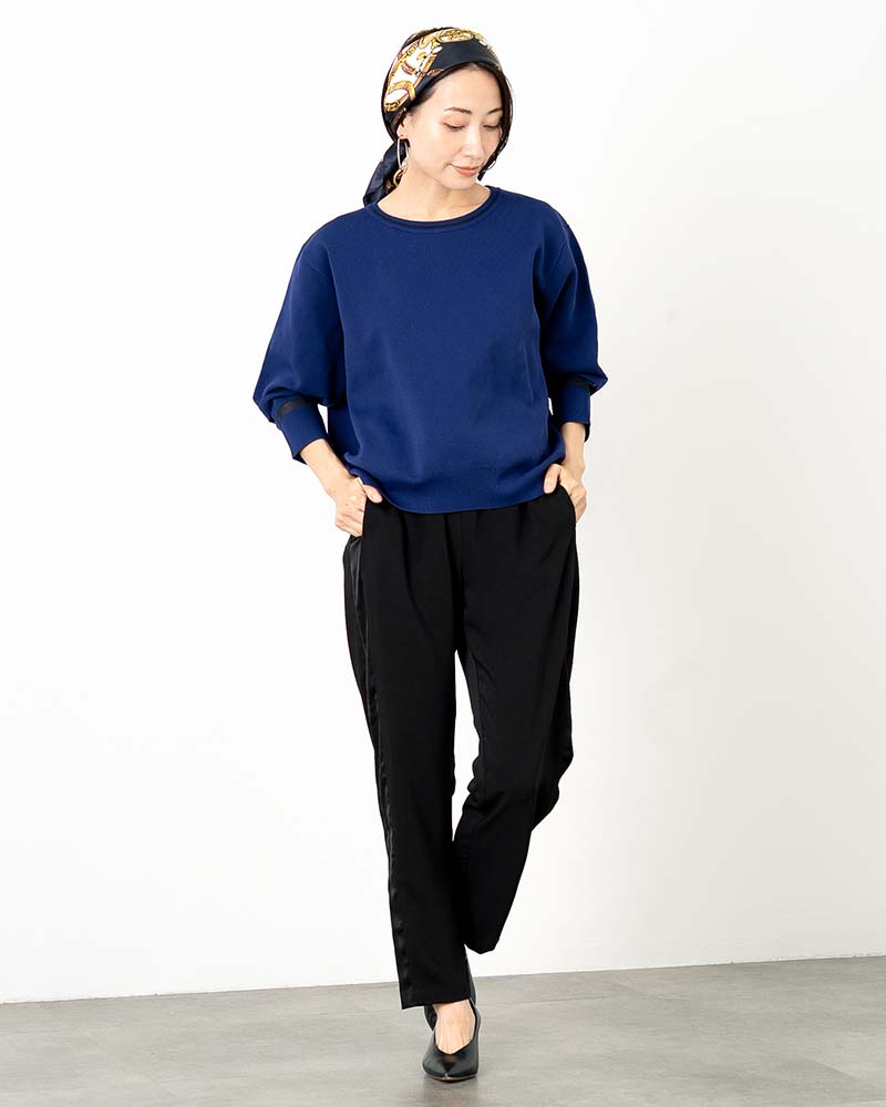 袖シアー切り替えミラノリブプルオーバー