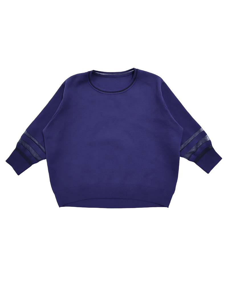 袖シアー切り替えミラノリブプルオーバー