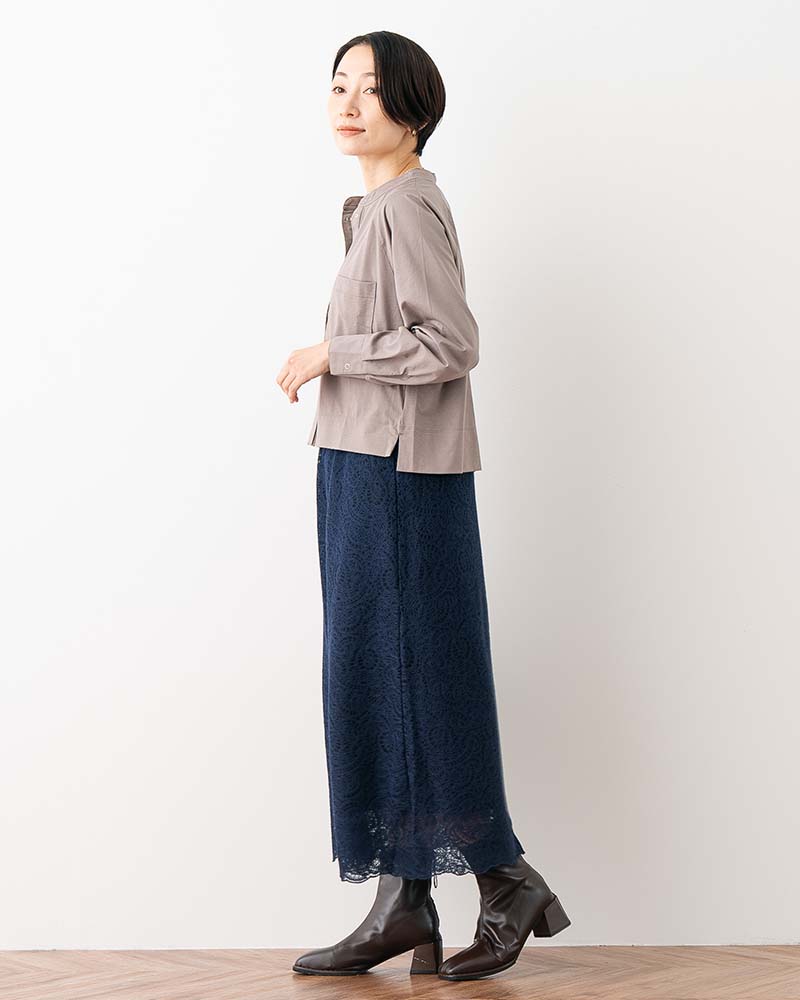 総レースミモレ丈スカート
