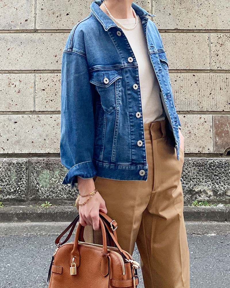 【Canaria Style】ストレッチデニムシャツカラージャケット Canaria Style】ストレッチデニムシャツカラージャケット