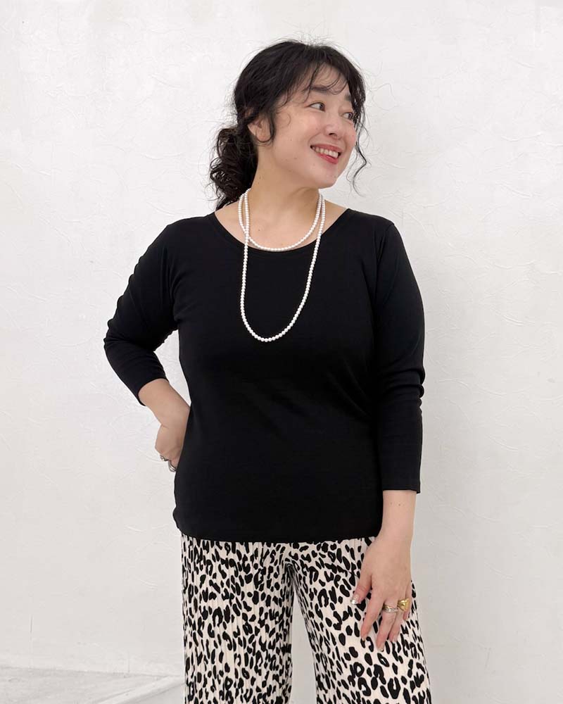 【otostyle】コットンフライスラウンドネック八分袖Tシャツ