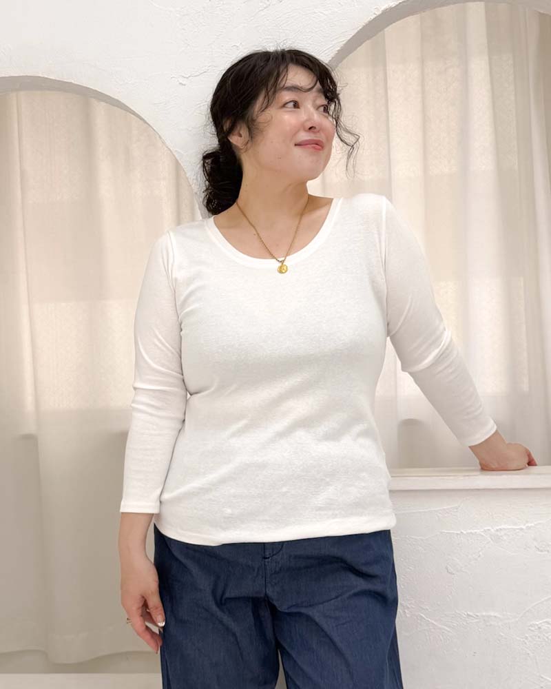 【otostyle】コットンフライスラウンドネック八分袖Tシャツ