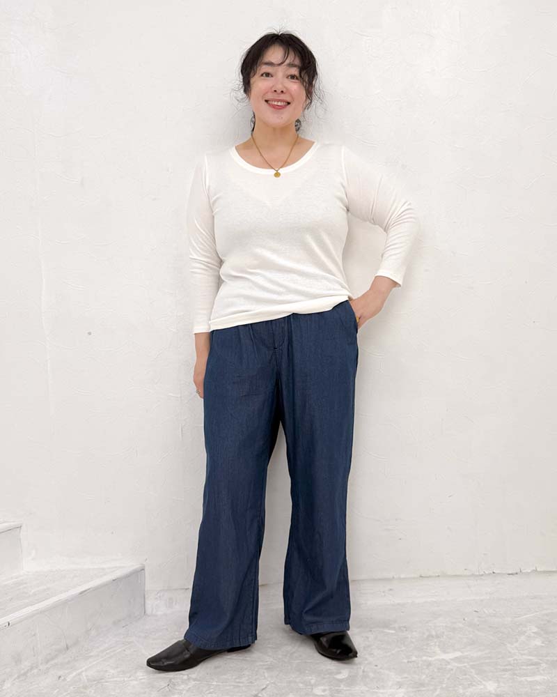 【otostyle】コットンフライスラウンドネック八分袖Tシャツ