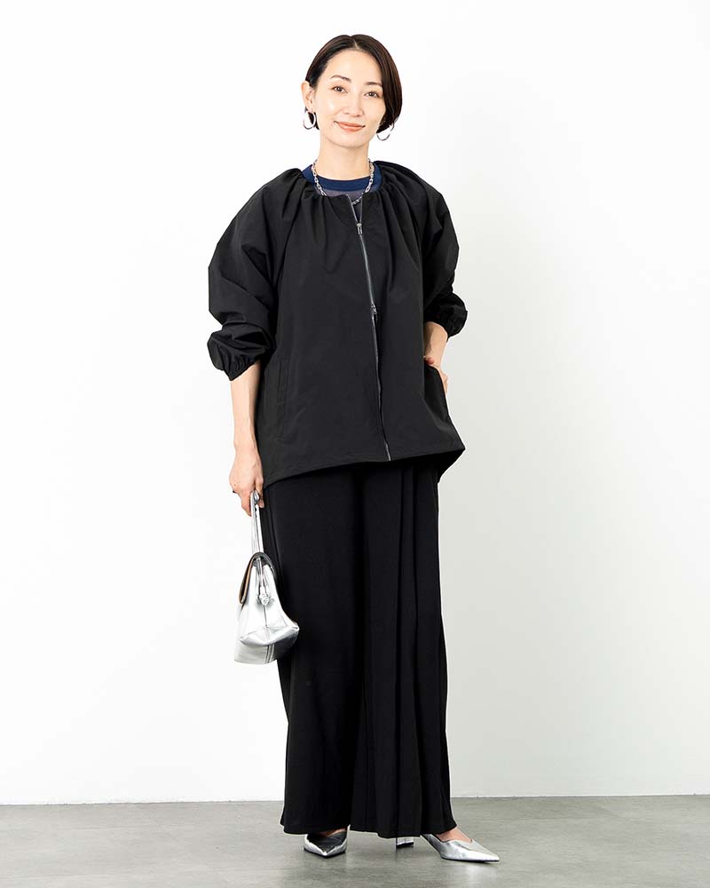 【otostyle】ボリュームスリーブノーカラーギャザーブルゾン