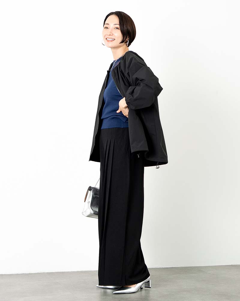 otostyle】ボリュームスリーブノーカラーギャザーブルゾン