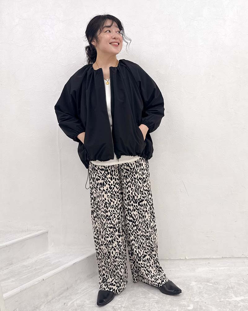 otostyle】ボリュームスリーブノーカラーギャザーブルゾン