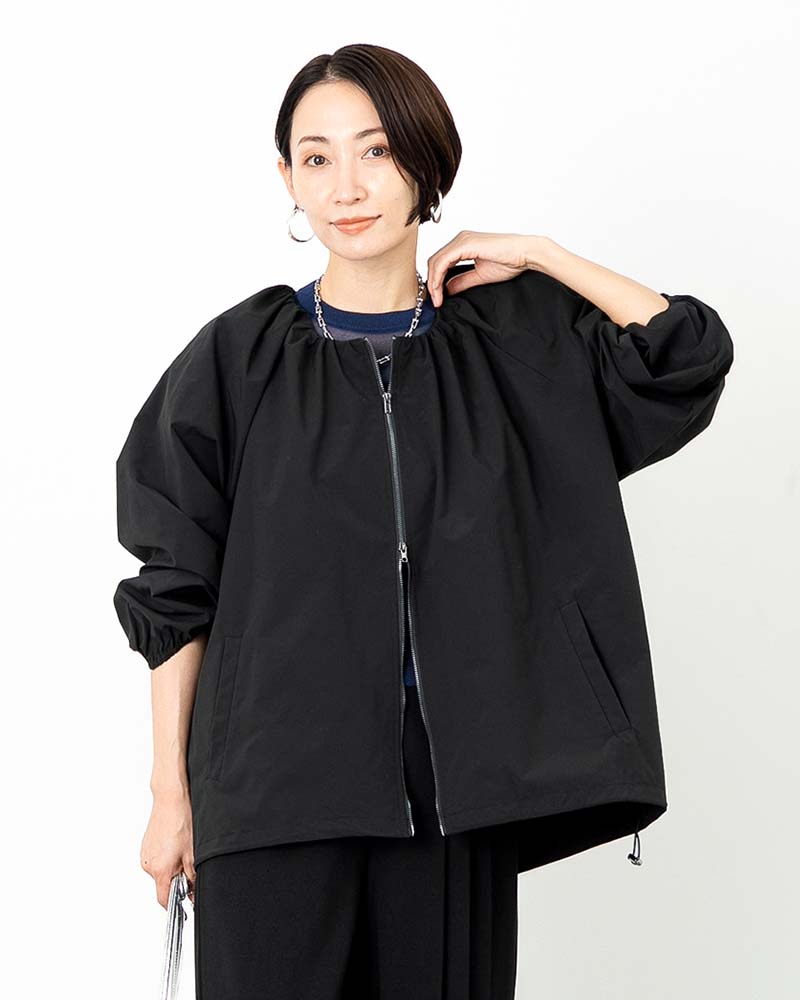 【otostyle】ボリュームスリーブノーカラーギャザーブルゾン
