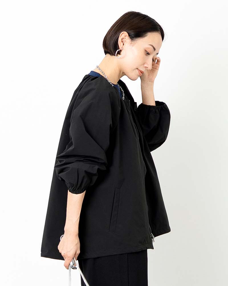 otostyle】ボリュームスリーブノーカラーギャザーブルゾン