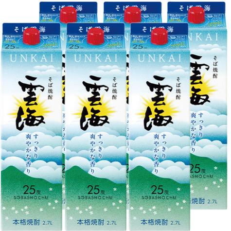 雲海酒造 そば焼酎 雲海 25度 2.7Lパック 2700ml×6本 1ケース u-yu