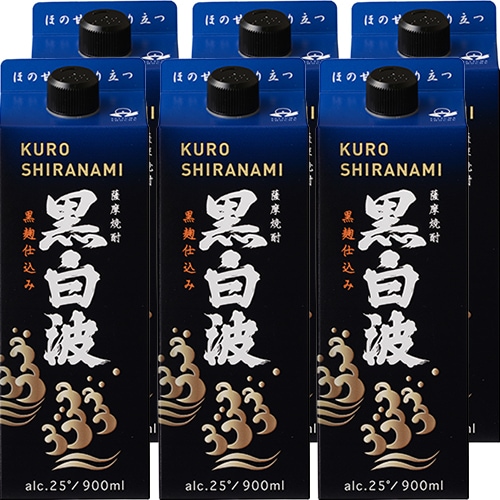 薩摩酒造 芋焼酎 黒白波 スリムパック 25度 900ml×6本 1ケース u-sa