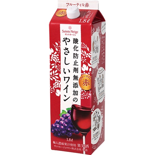 サントネージュ 酸化防止剤無添加のやさしいワイン 赤 1.8L パック 1800ml×6本 u-yu
