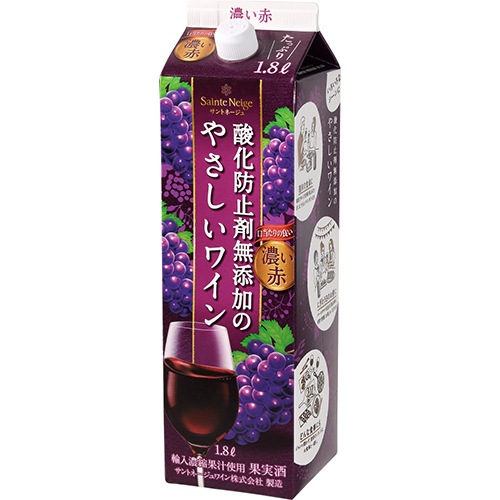 サントネージュ 酸化防止剤無添加のやさしいワイン 濃い赤 1.8L パック 1800ml×6本 u-yu
