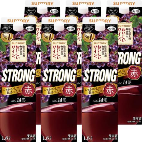 サントリー 酸化防止剤無添加のおいしいワイン。 ストロング 赤 1.8Lパック 1800ml×6本 1ケース u-yu