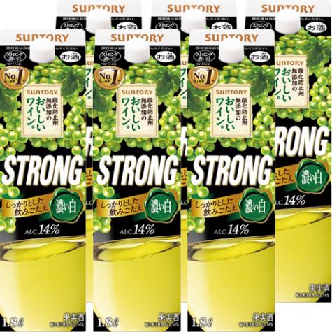 サントリー 酸化防止剤無添加のおいしいワイン。 ストロング 白 1.8Lパック 1800ml×6本 1ケース u-yu