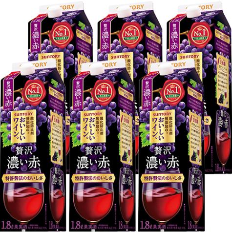 サントリー 酸化防止剤無添加のおいしいワイン。 濃い赤 1.8Lパック 1800ml×6本 1ケース u-yu