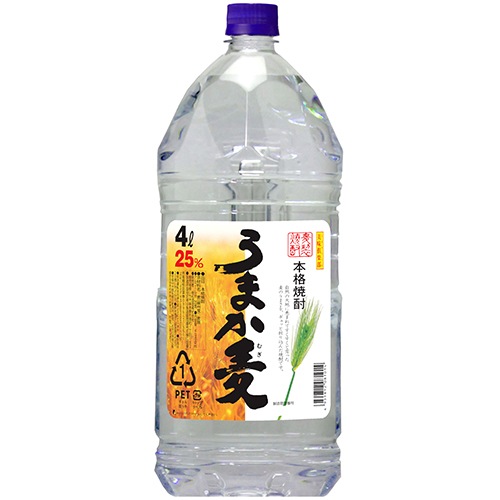 若松酒造 麦焼酎 うまか麦 4Lペットボトル 4000ml×4本 1ケース 鹿児島 u-yu