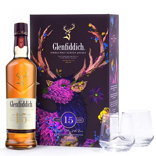 グレンフィディック15年 ペアグラス付 デザイナーズギフトボックス 700ml シングルモルト スコッチウイスキー u-yu
