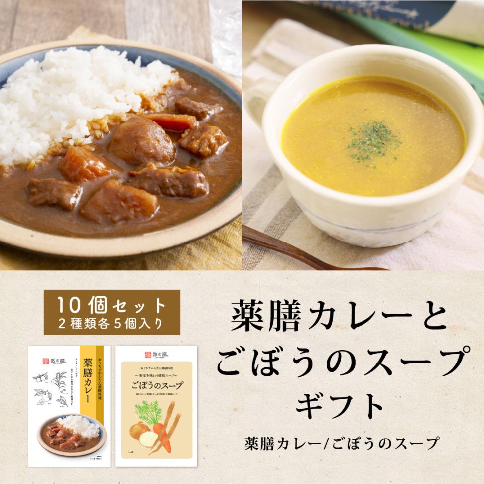 【ラッピング代無料】薬膳カレーとごぼうのスープのギフトセット（薬膳カレー・ごぼうのスープ　2種×5個　計10袋入り）