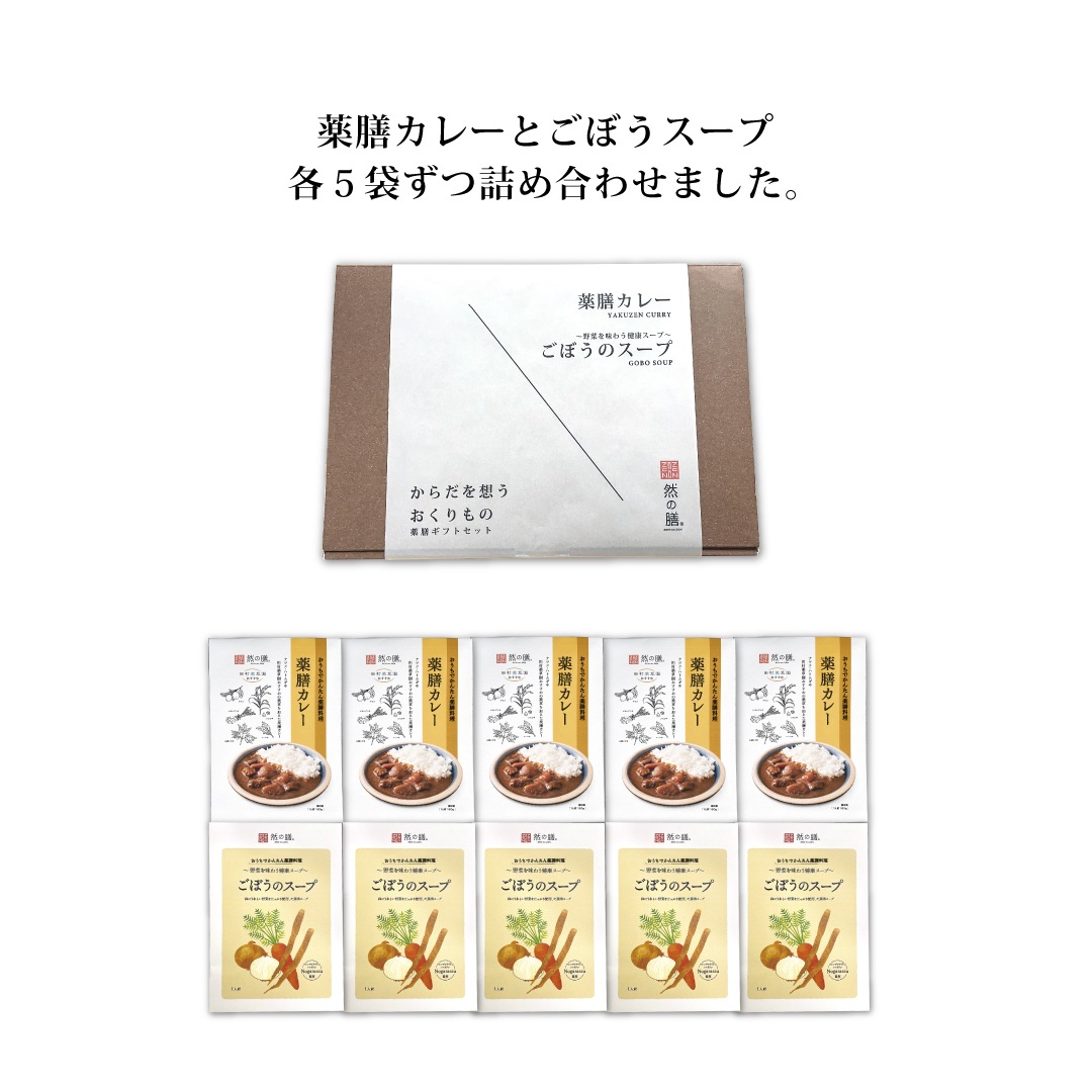 【ラッピング代無料】薬膳カレーとごぼうのスープのギフトセット（薬膳カレー・ごぼうのスープ　2種×5個　計10袋入り）