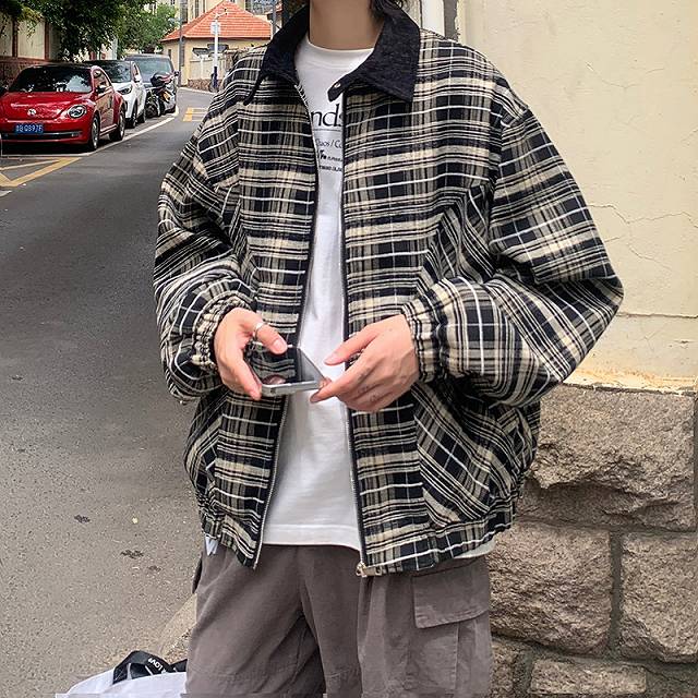 メンズファッション チェック柄 スタジャン 男女兼用 ストリート系