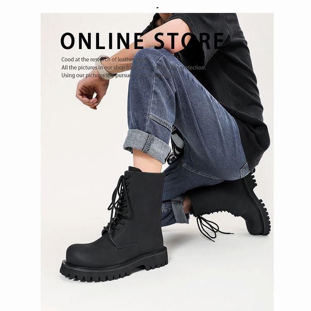 メンズ シューズ・靴 ブーツ 男女兼用 ストリート系 無地 革ブーツ 新作★