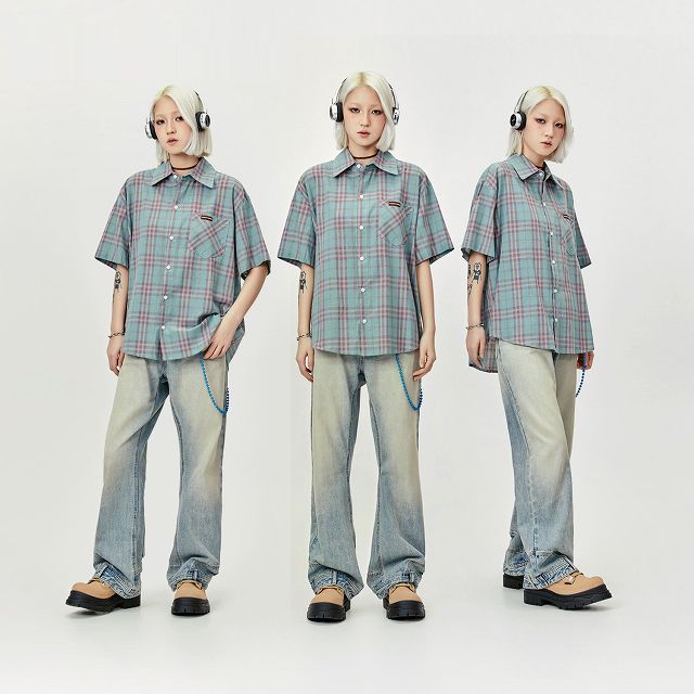 3色 メンズ 半袖 取り外し可能チェック柄スリーブ Tシャツ 新色追加 チェック柄 シャツ[品番：TLKM0001752]｜T-LINK