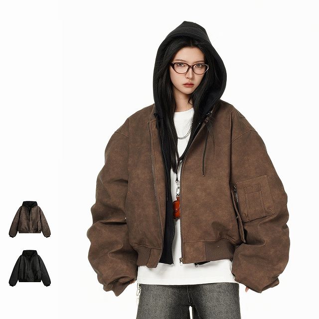 メンズ 偽二枚 中綿 ジャケット 男女兼用 ストリート系 アウター 秋冬 2025新作★全2色