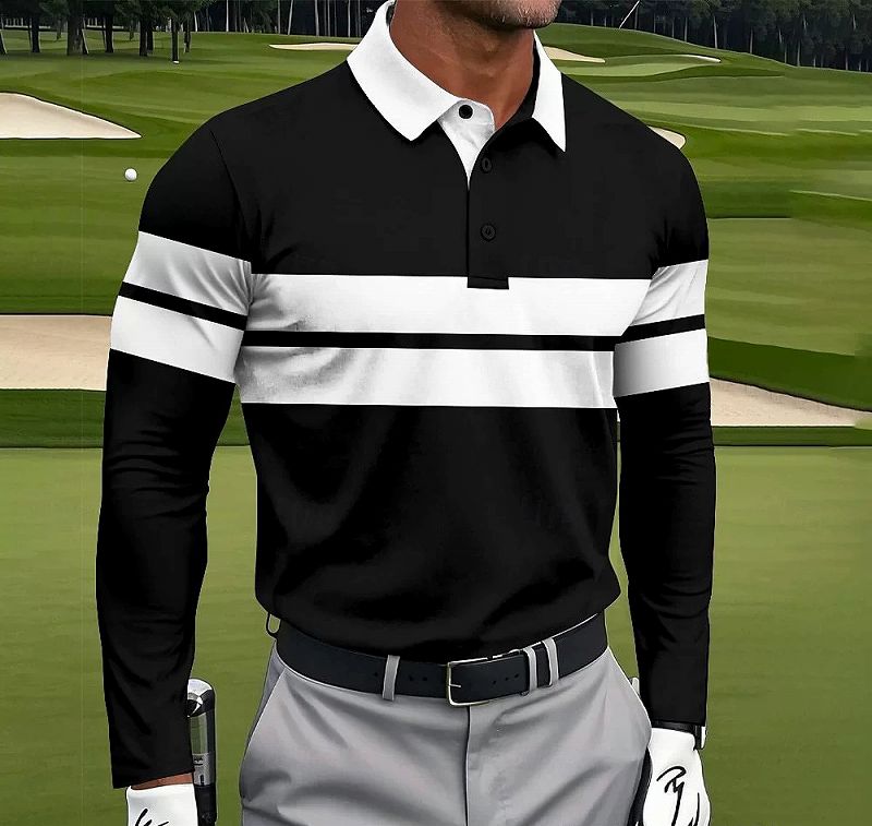 メンズ スポーツ風 長袖 ポロシャツ ゴルフ グラフィック 通気性 トップス 春夏 新作★全3色