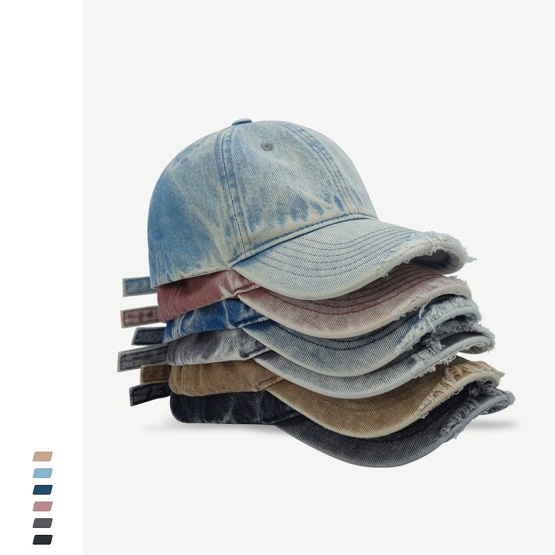 デニム 帽子 ダメージ加工 日よけ帽子 男女兼用  ストリート系 無地 キャップ ビンテージ風★全6色