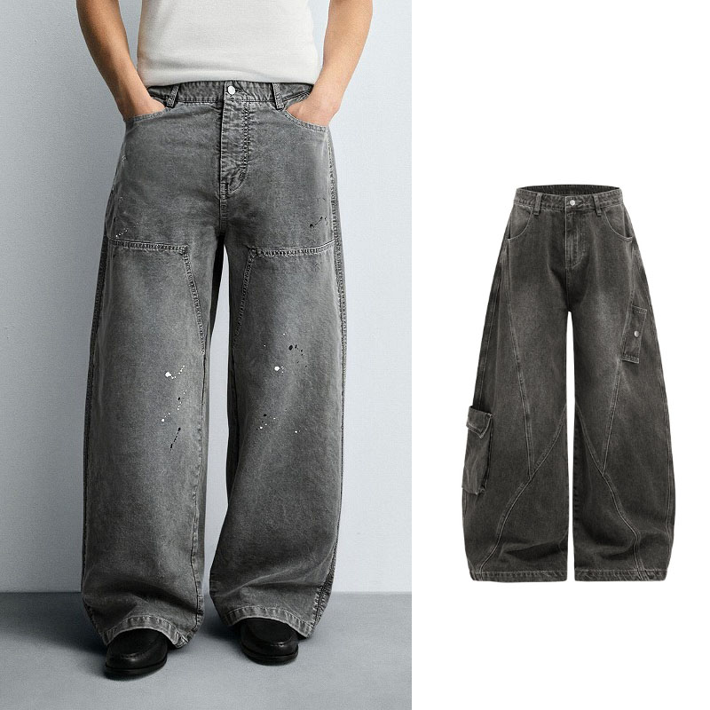 メンズ 25秋冬新作 墨染めウォッシュ コットンワークパンツ ヴィンテージアメリカン風 カジュアル★